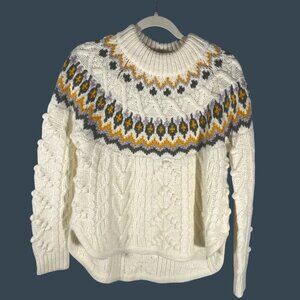 Saylor Suzanna fair isle chunky cable knit sweater designer bobble knit XS